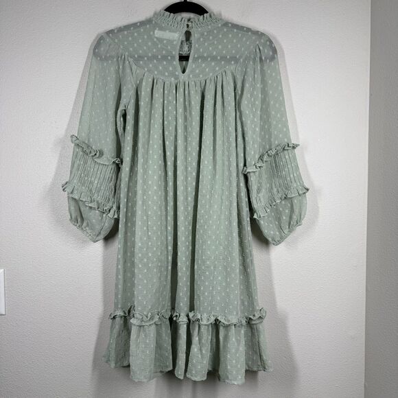 Zara Kids Girls Soft Green Swiss Dot Short Sleeve Ruffle Tiered Dress Size 10 - Picture 6 of 8